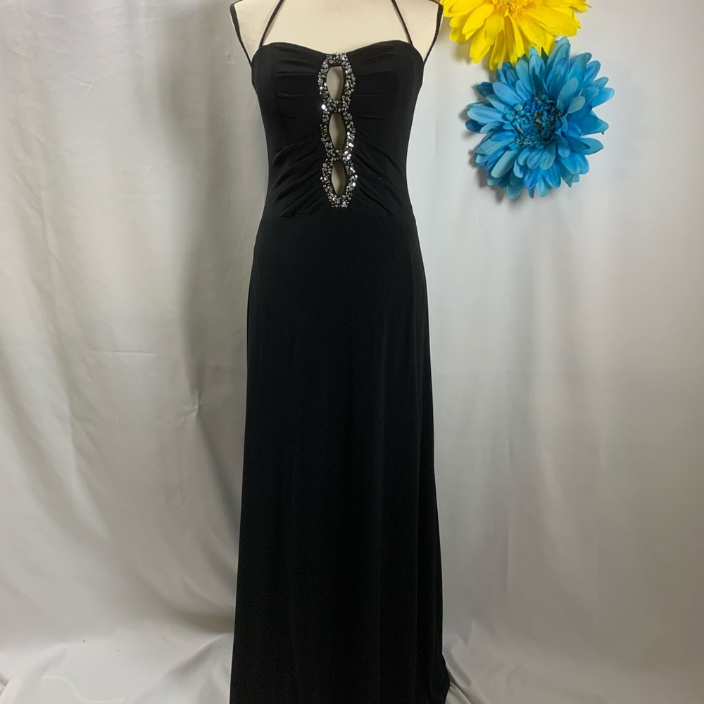 David’s Bridal Black Gown w/ Rhinestone Illusions
